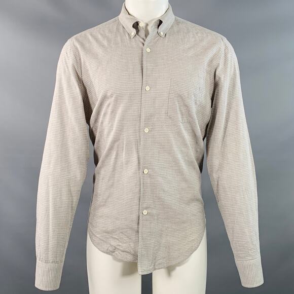 38 Grey White Textured Cotton Button Down Collar One Pocket Long Sleeve Shirt - Picture 1 of 10